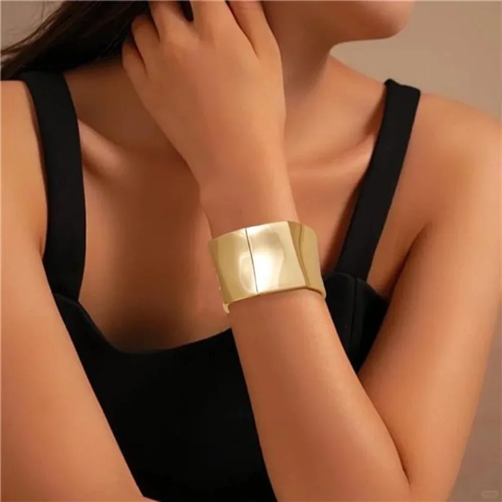 Bold Wide Gold Cuff Bracelet for Women – Statement Chunky, Durable Gold plate